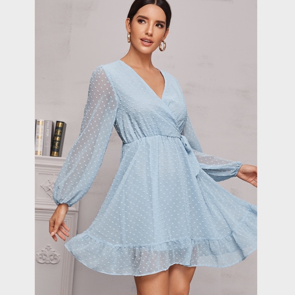 Swiss Dot Baby Blue Mini Dress - Picture 3 of 7